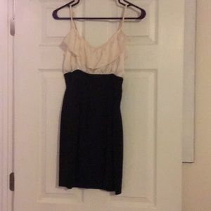Adorable Satin Cream and Black Midi Dress